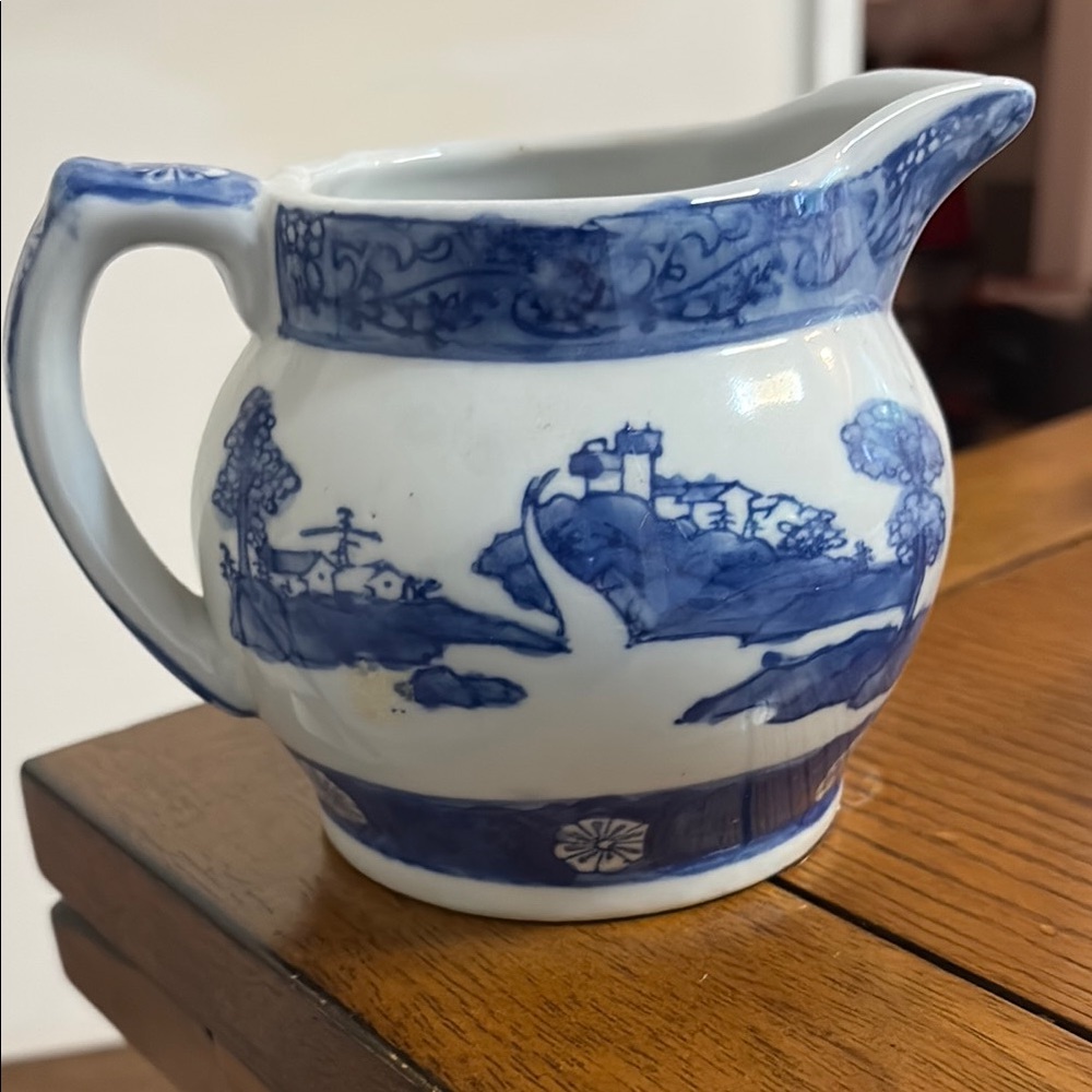 Cannon Collection by Two's Company Blue and White Ceramic Pitcher